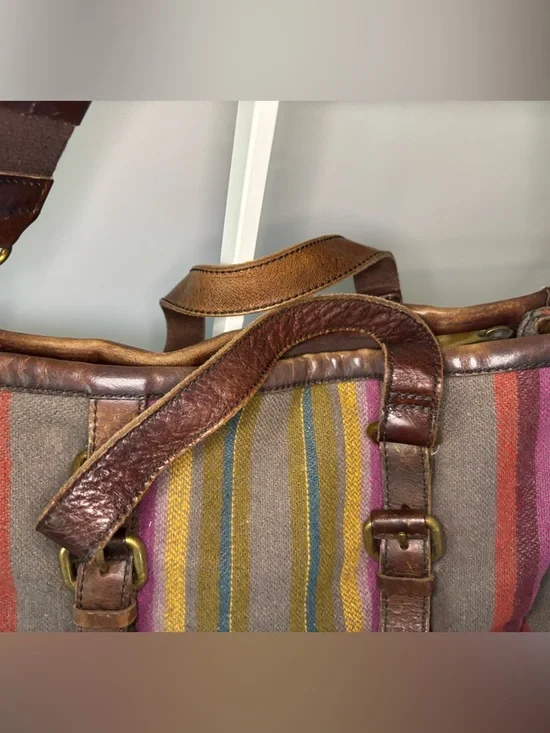 Vintage Fossil Striped Fabric Crossbody with Brown Leather Trim (set of 2) - Picture 5 of 16